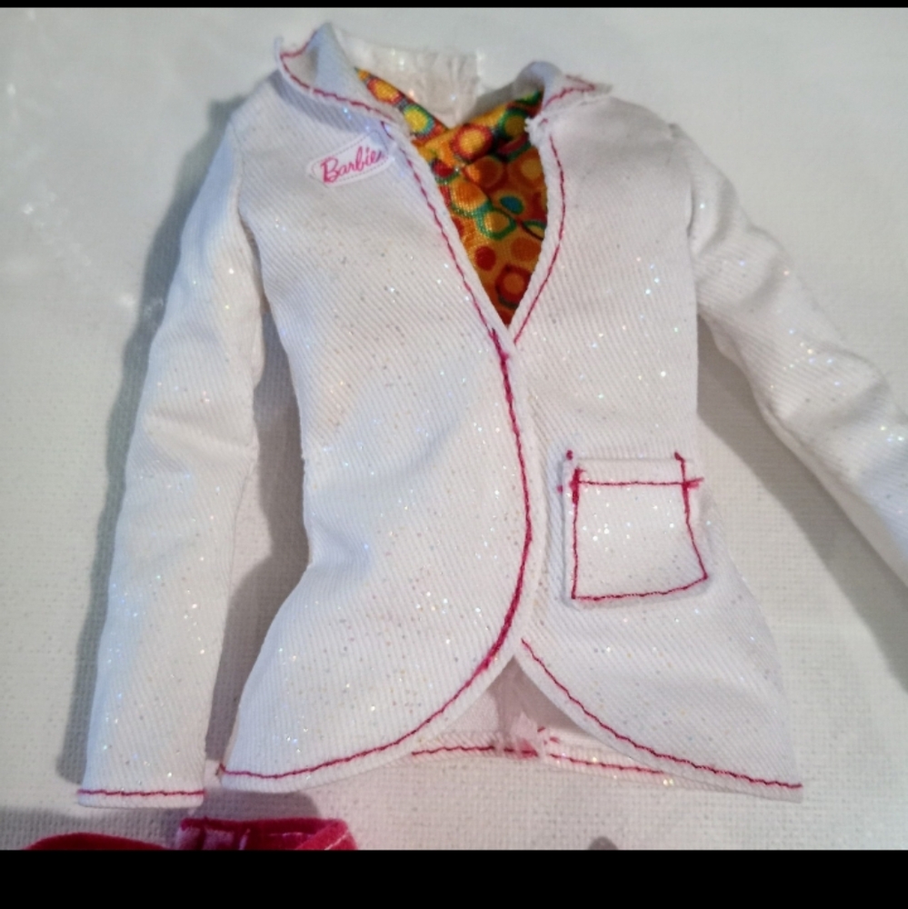 VTG Barbie Doll Outfit 80/90s  Sparkly Jacket Hot Pink Crop Pants Matching Shoes - Picture 2 of 10